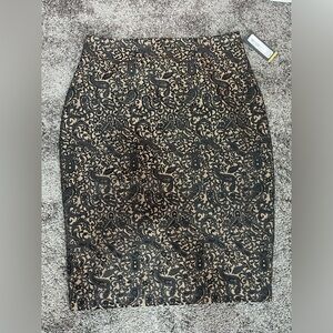 Worthington black bronze damask jacquard paisley lined pencil skirt women’s 12